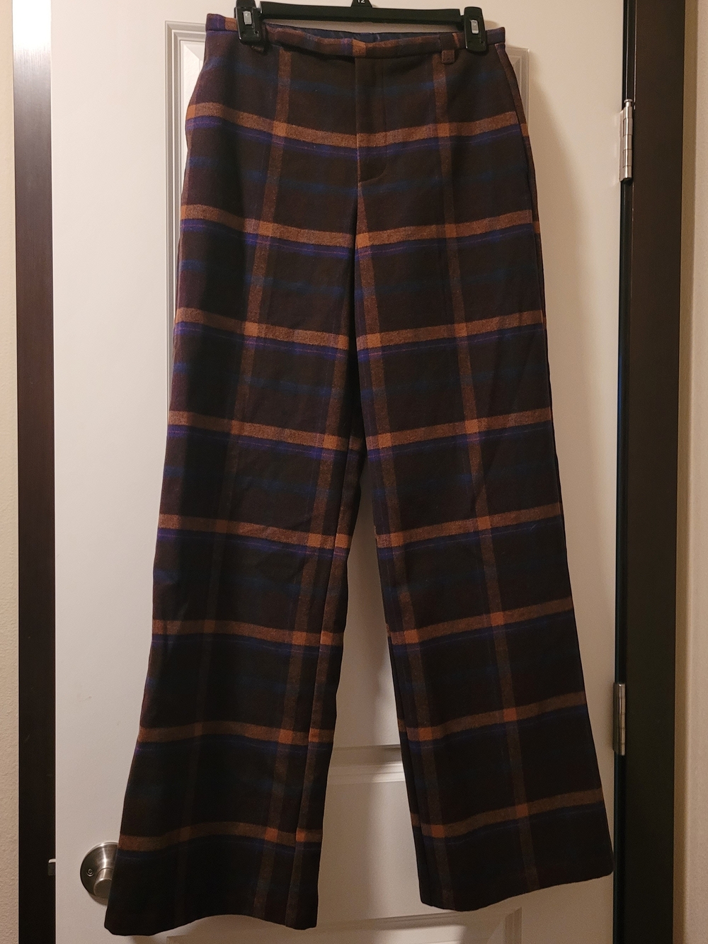 Zara Women's Brown & Navy Plaid Wide-Leg Trousers Size XS